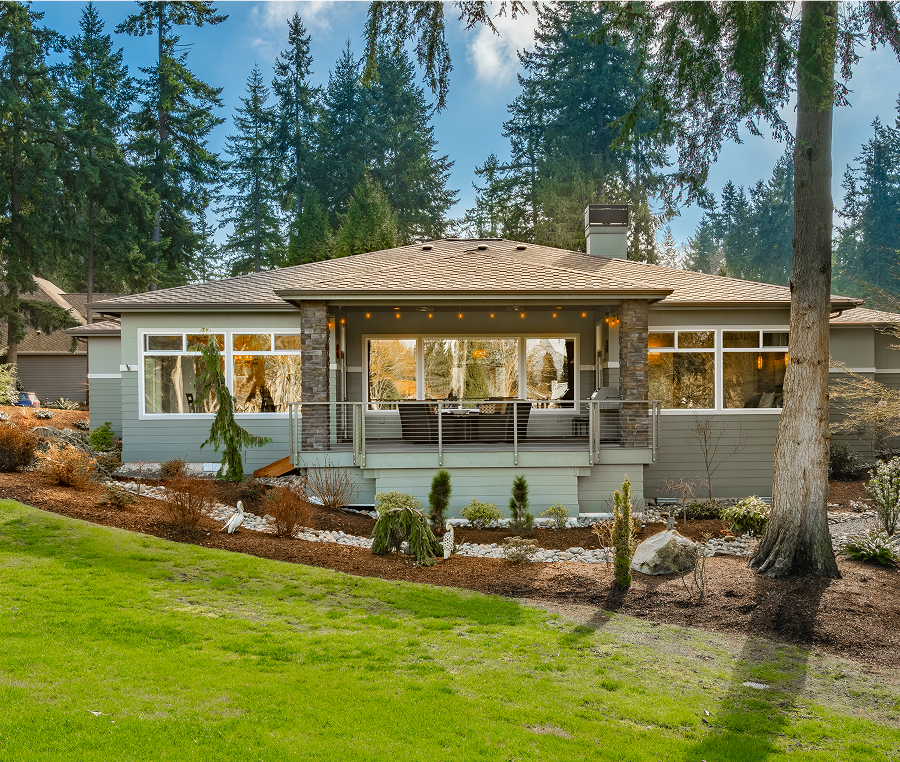 Cozy home surrounded by tall trees