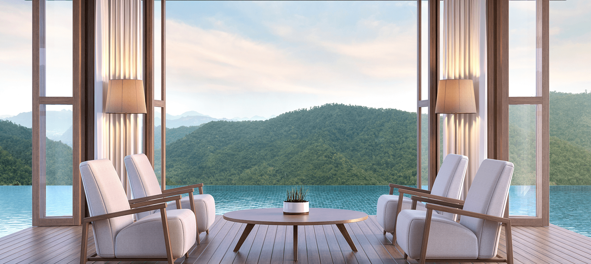 Luxury terrace with mountain view