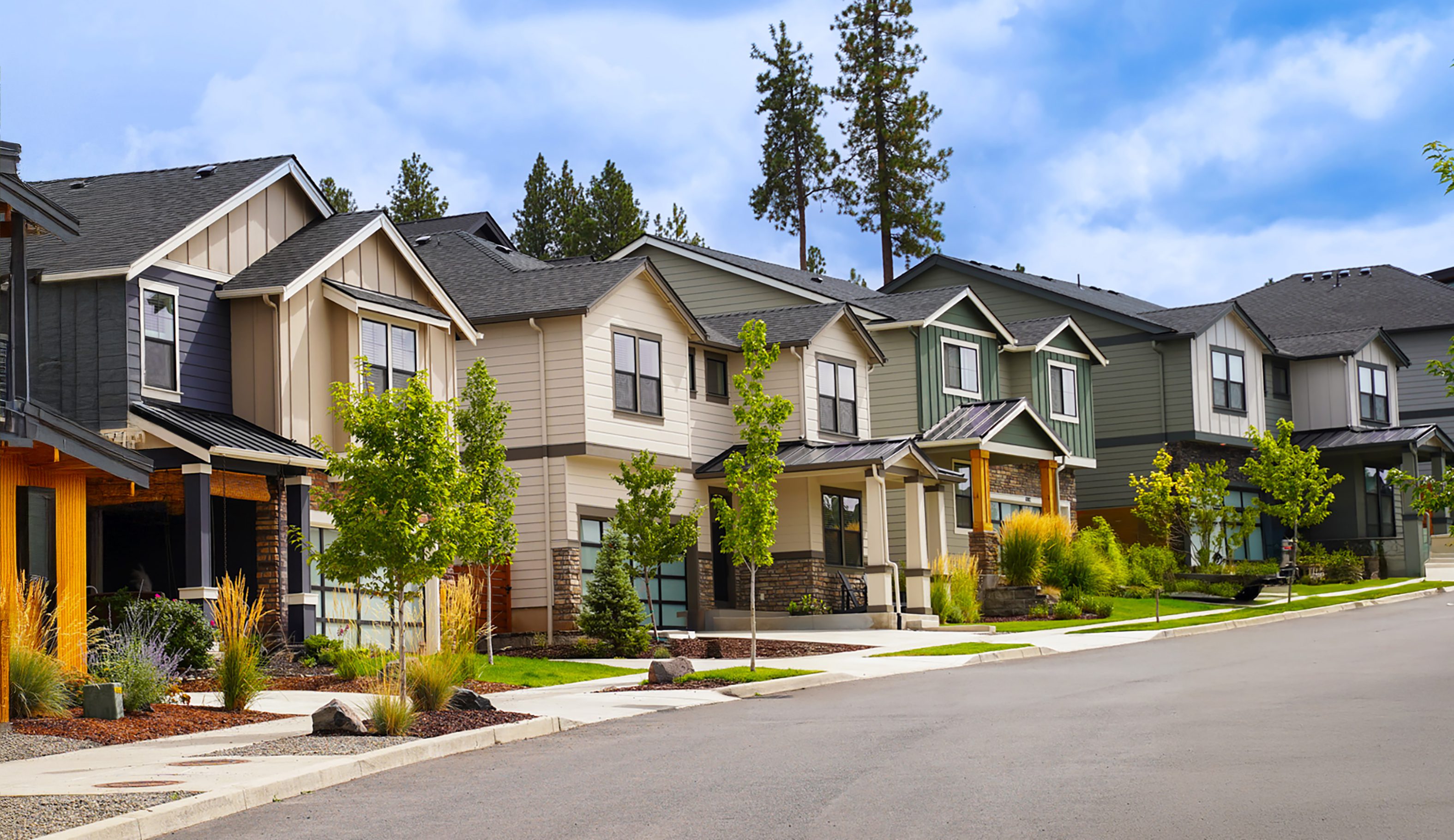 Row of colorful suburban homes